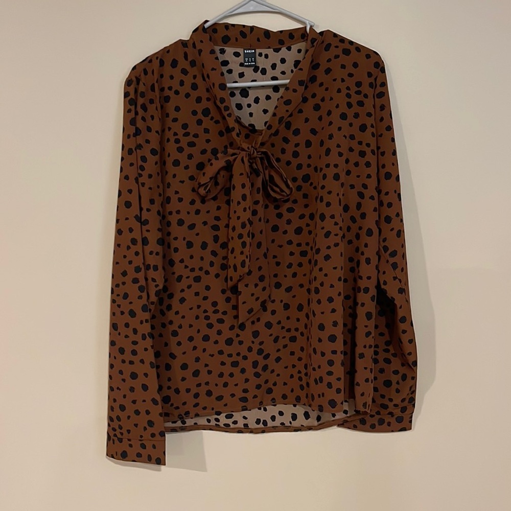 SHEIN long sleeve brown and black prints blouse XL